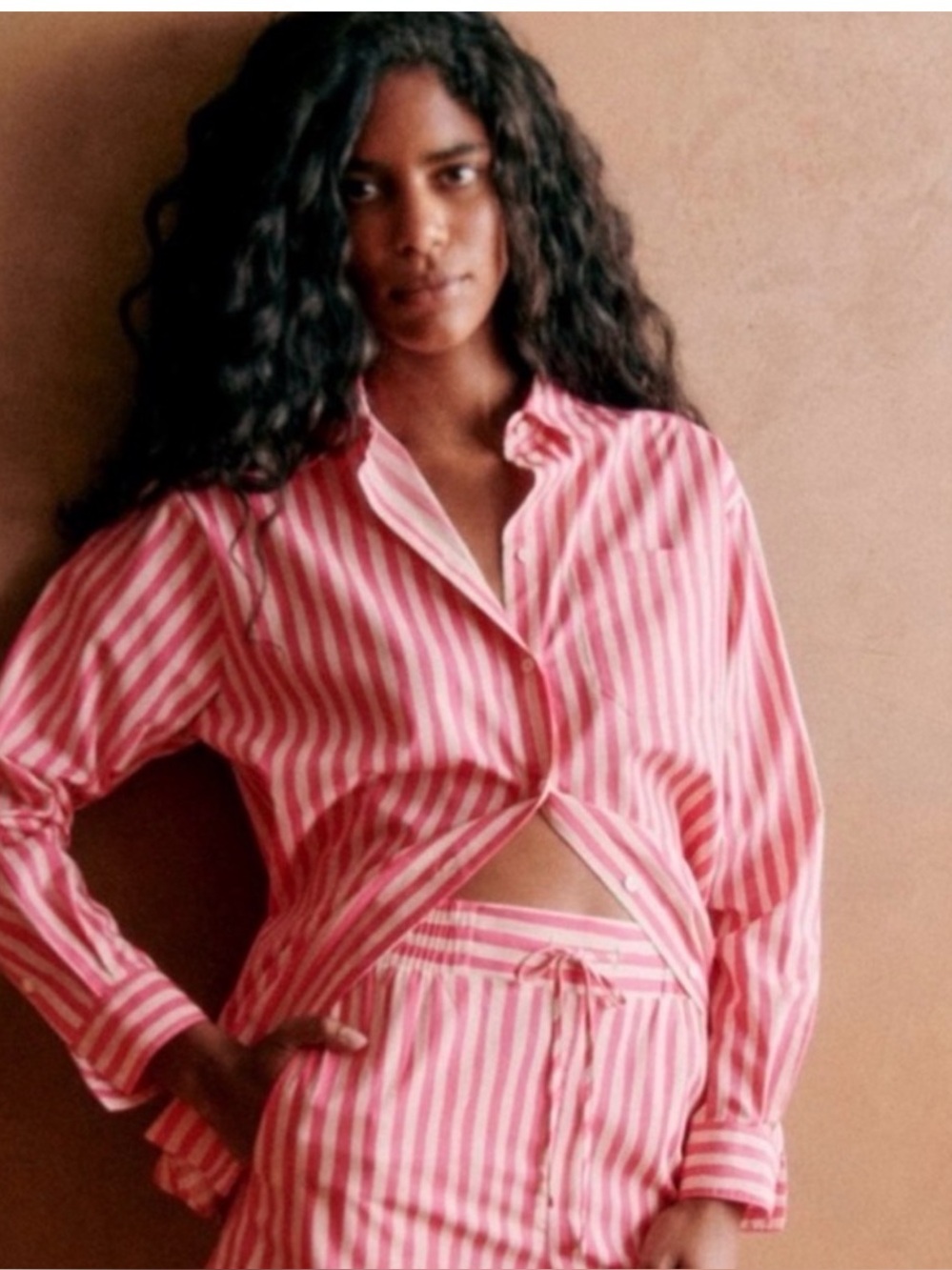 Sezane Max Pink Striped Cotton Shirt Size 46 EUR